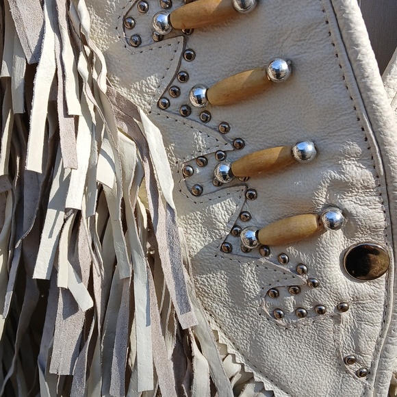 USA BIKERS DREAM APPAREL LEATHER FRINGE JACKET sz M/L - Picture 4 of 14